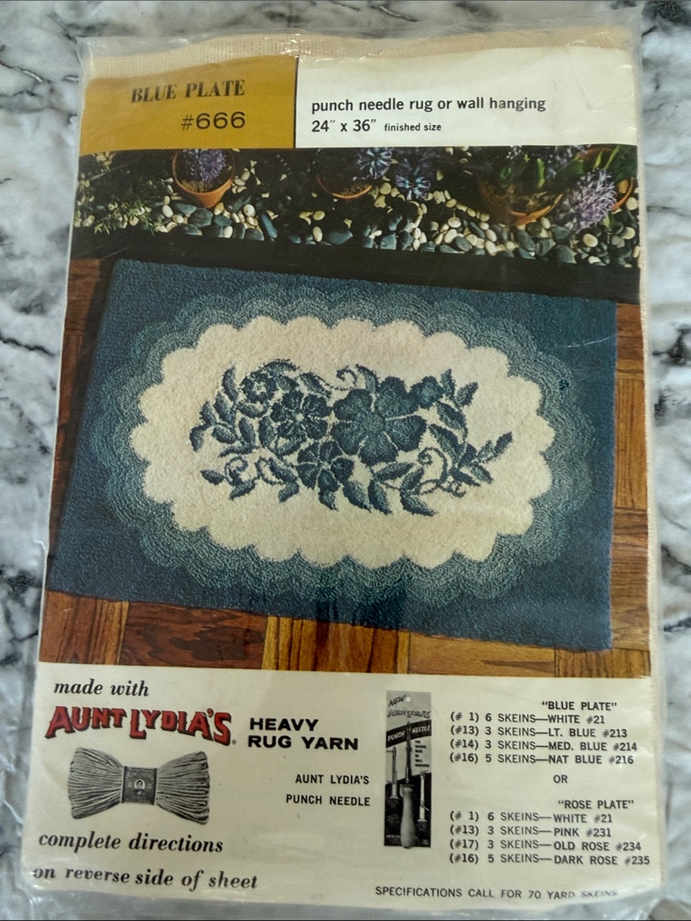 Aunt Lydia's Blue Floral Punch Needle Rug Pattern. Vintage Latch Hook Rug Kit!